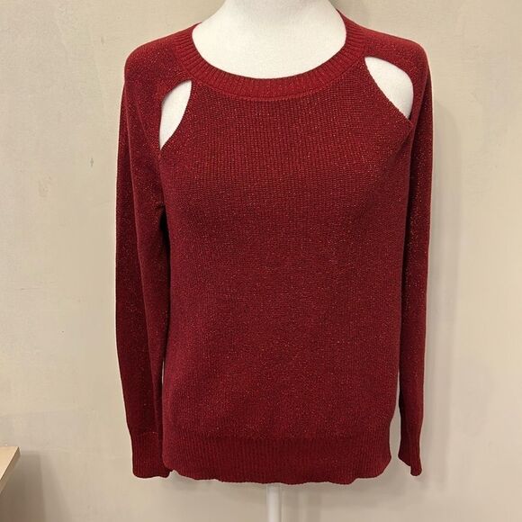Michael Michael Kors red metallic long sleeve cut out sweater Size S EUC - Picture 1 of 9